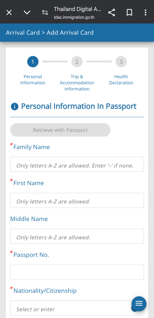 formulario TDAC o tarjeta digital de llegada a tailandia
