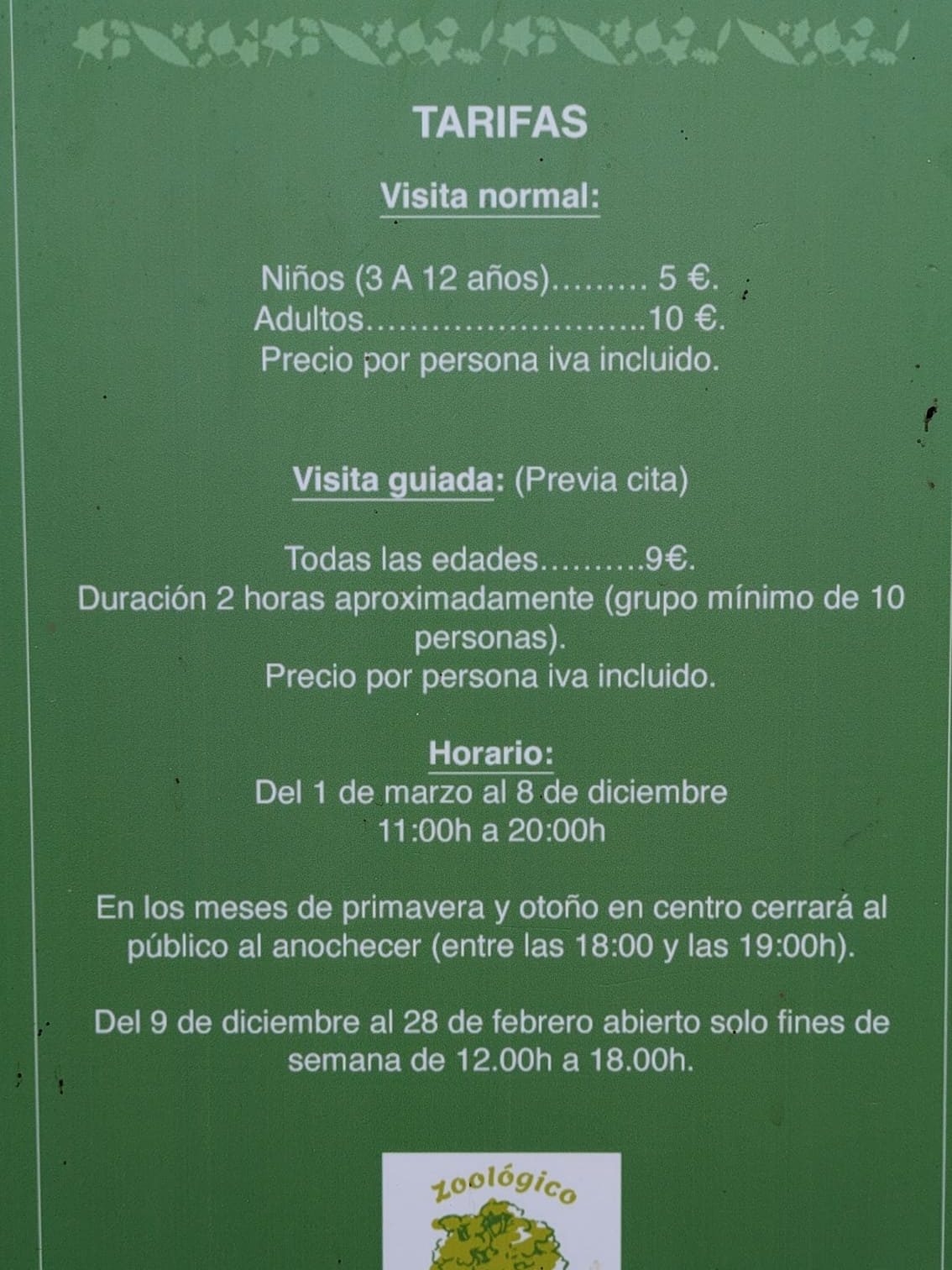 Tarifas del zoo El Bosque en Oviedo